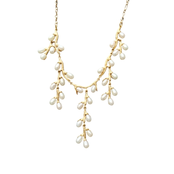 The Met Willow Catkins pearl drop earings & pearl bib necklace - Picture 2 of 16